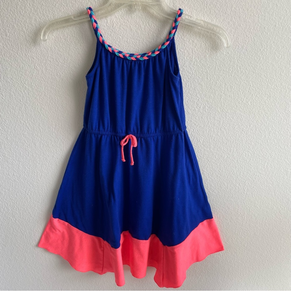 Pink & Viloet Dress Braided Neck Line Blue Pink Girl's Size M 7/8